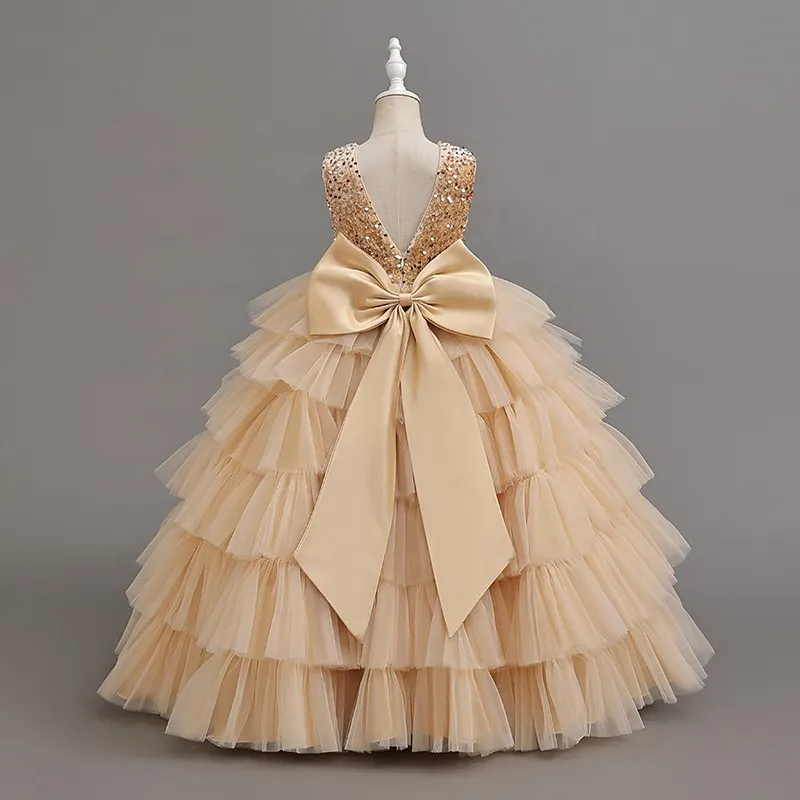 Robe de cérémonie fille en stock, nouveauté tendance, style européen et américain, robe à étages élégante, haut de gamme pour enfants,